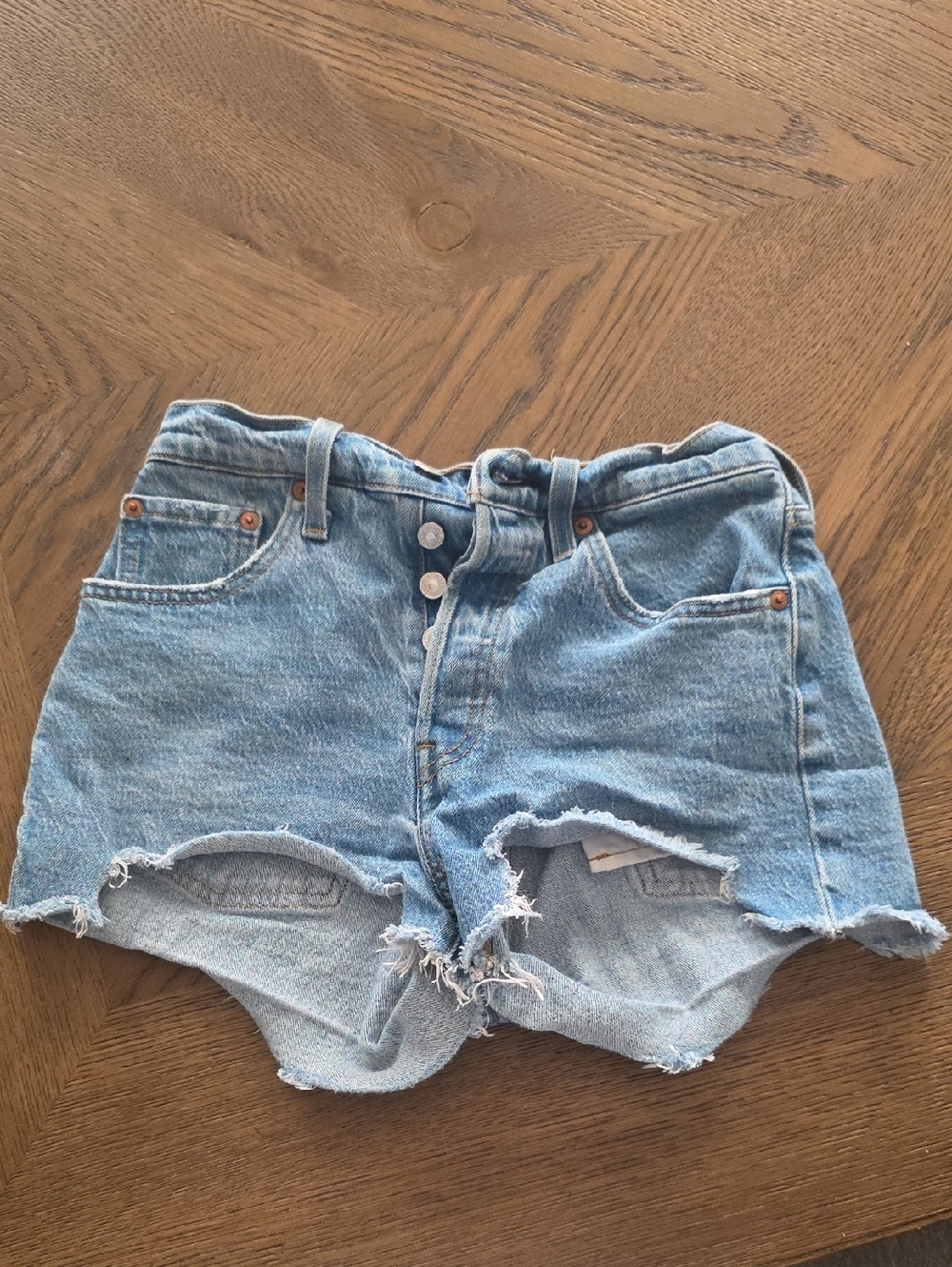 Levi's Light Blue Distressed High-Rise Denim Shorts